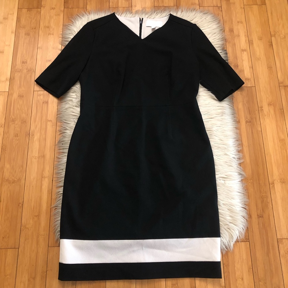 Boss Hugo Boss Textured Colorblock Classic Black White Sheath Dress size L - Picture 3 of 16